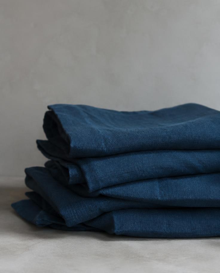 Folded indigo dyed linen stack