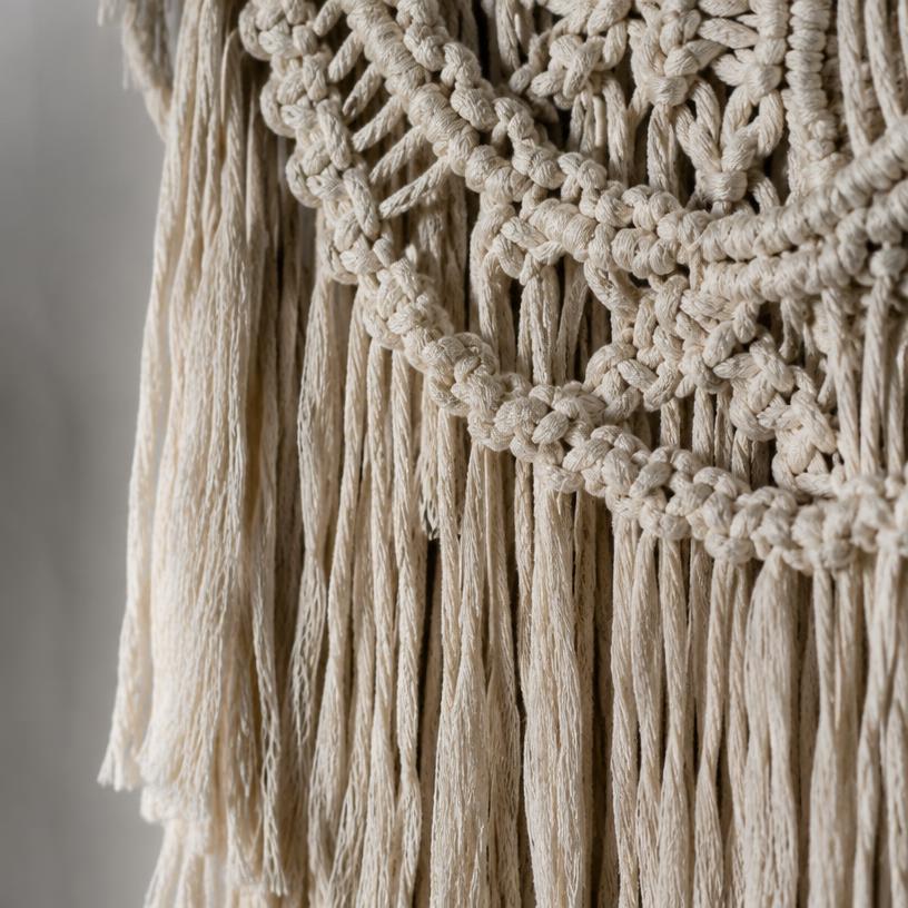 Macrame wall hanging fringe close-up